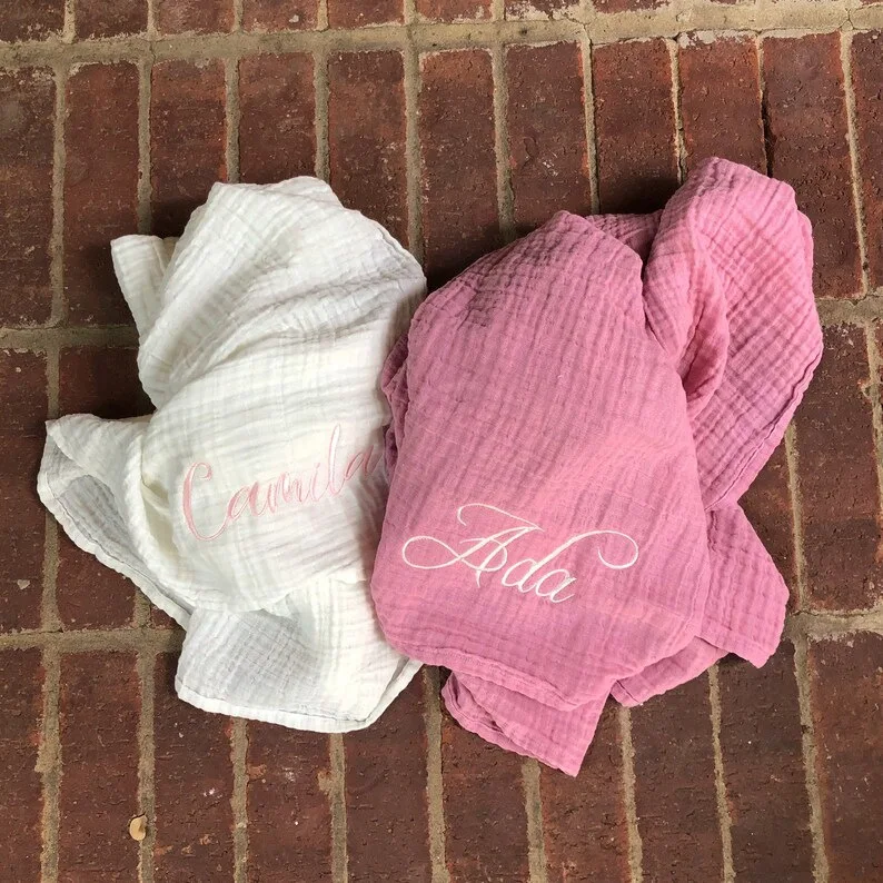 Wholesale Super Soft Cotton Muslin Swaddle Newborn Baby Blanket etsy Embroidered Baby Swaddle Blanket