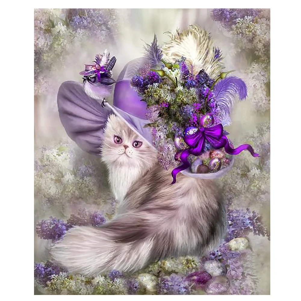
New listing modern diamond embroidery home decoration ink jet printing flower cat diamond painting 