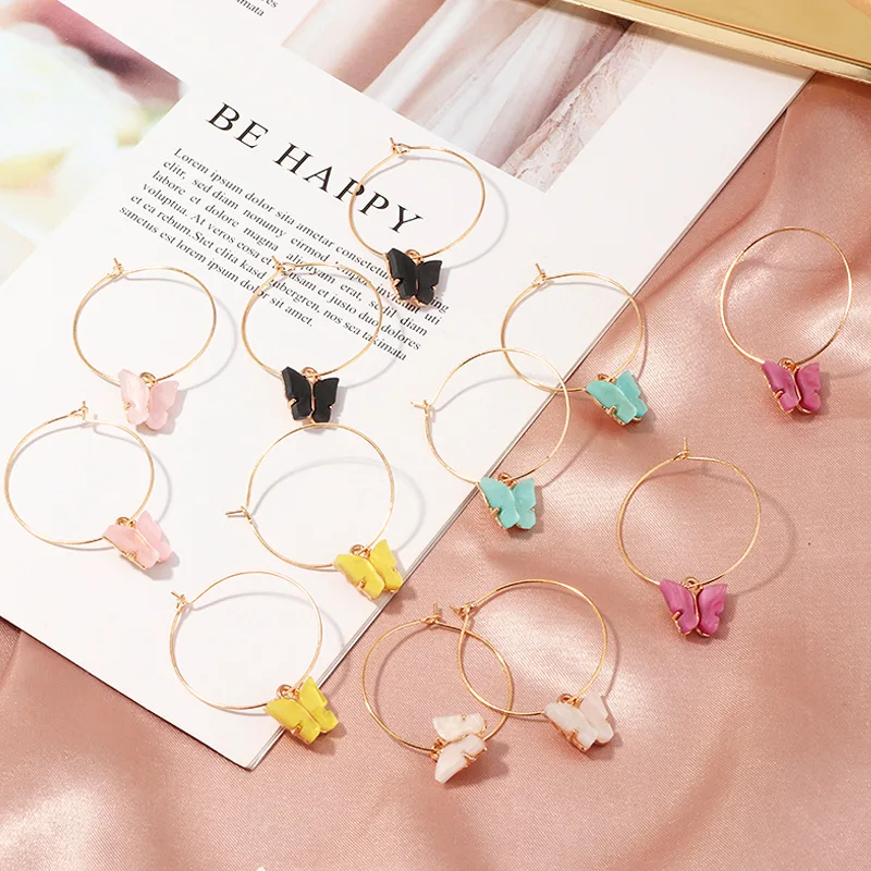 Jewelry Wholesale Gold Acrylic Butterfly Stud Earrings Butterfly Hoop Earrings Jewelry For Women