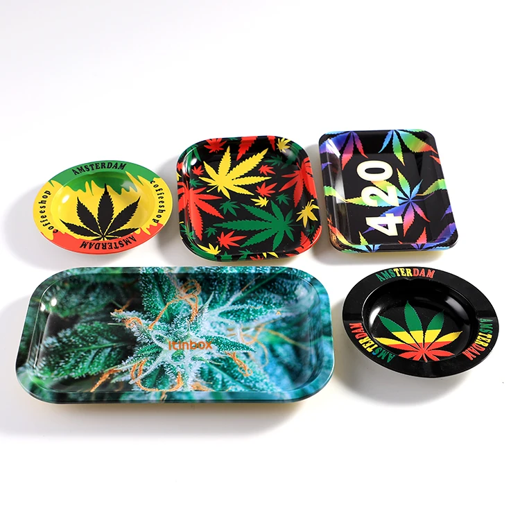 Высококачественный металлический поднос для сорняков, оловянный поднос для черного травяного дыма