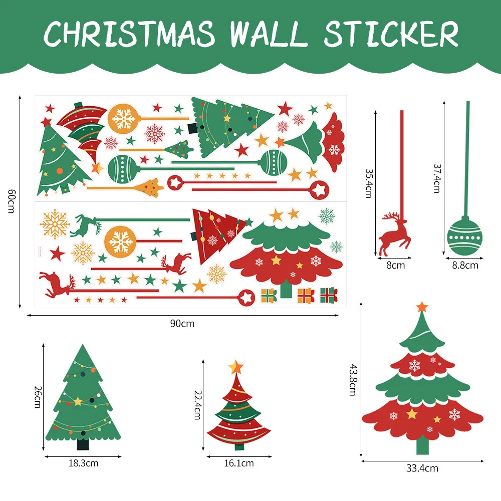 Christmas tree bell snowflake elk wall sticker self-adhesive PVC window cartoon decoration holiday living room wall sticker