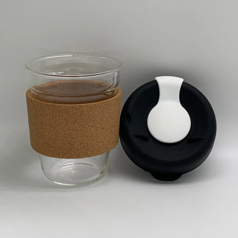 
XSY 12oz Heat Insulation Glass Cup Coffee Mug With Silicone Lid and Cork Sleeve 