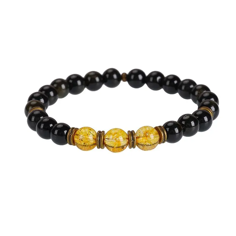 8mm Citrine Obsidian Stone Beads Bracelet For Female ST288