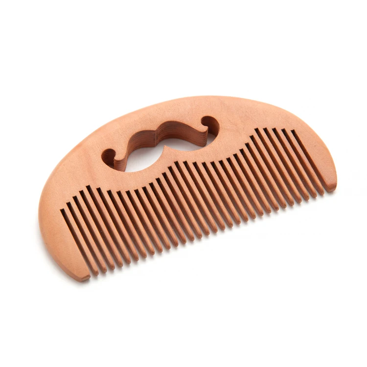 Natural private label logo beard shape wood handle wooden peach hair comb wood combs for salon