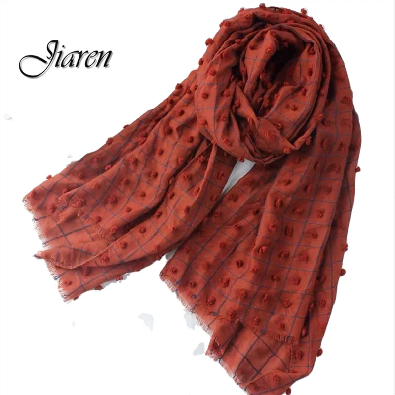 Popular scarf cotton hijab muslim checked stoles women shawl dubai arab tassel hijab for women