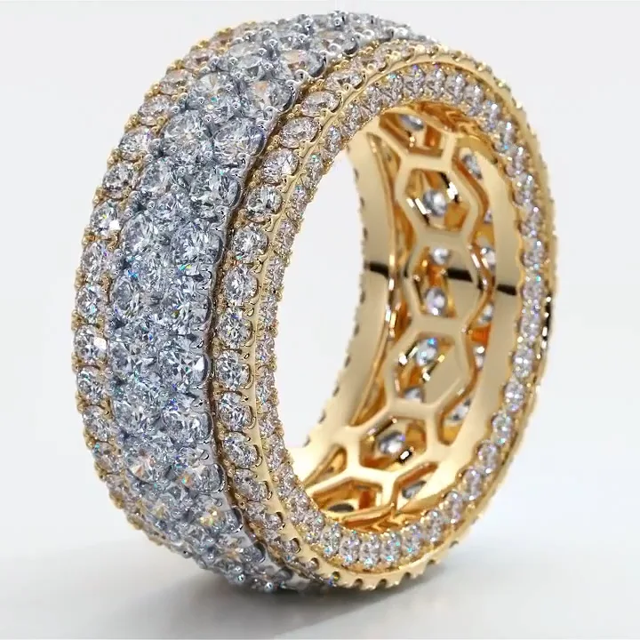 Iced Out Elegant 18K Gold Plated Full Diamond Rings For Women Geometric Zircon Anniversary Gift Jewelry