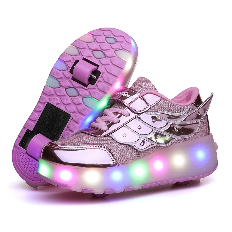 
Durable Skate Shoes For Kids Roller Shoes With Wing USB Charge Light Up Led Shoes 