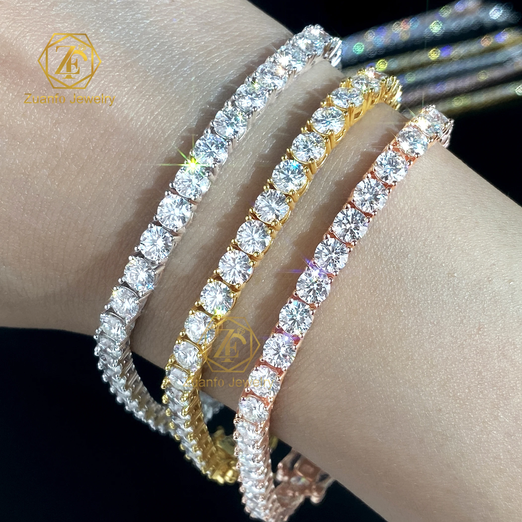 trendy tennis bracelet real 925 silver moissanite 2mm 3mm 4mm chain with round brilliant cut diamond black rhodium plating