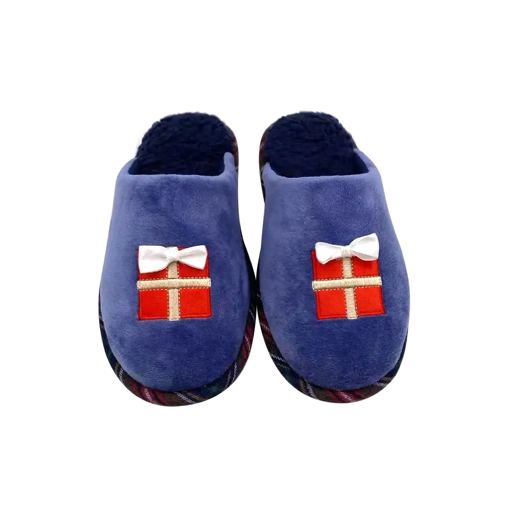 Latest design customized christmas woman fur Slippers Plush soft warm anti slip bedroom mule indoor slippers