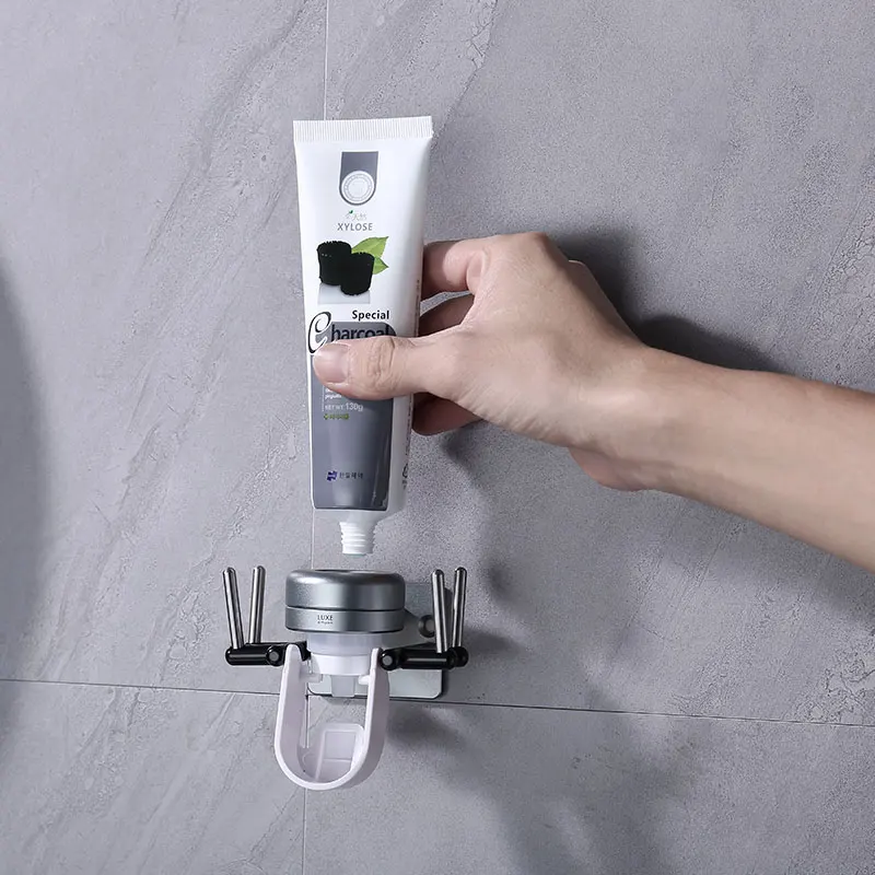 Aluminum Metal Tooth Paste Dispenser Wall Mount Automatic Toothpaste Squeezer Dispenser for Bathroom Accessories