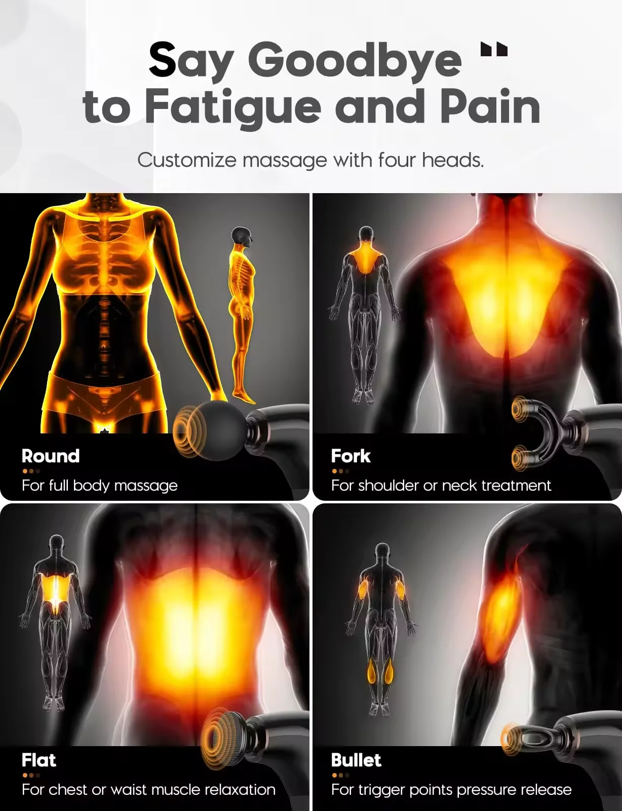 High Quality Best Budget Handheld 30 Speed Body Heat With Case Percussion 4 Head Hot And Cold Gun Massage Hammer