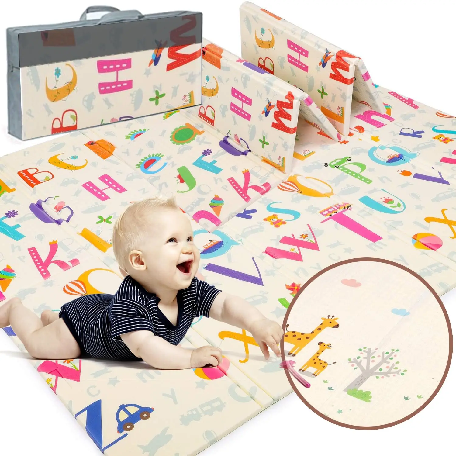 HS Children Double Sided Non-Toxic Educational Toy Large Cartoon Pattern Foldable Floor Pad Carpet Xpe Foam Baby Play Mat