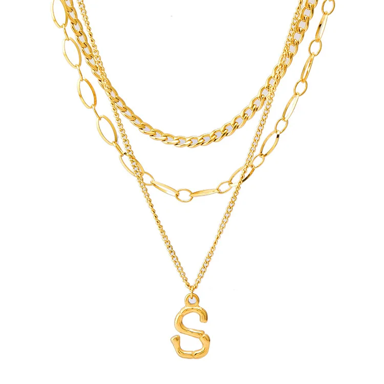 Exaggerated Temperament Three Layer Necklace Titanium Steel Non Fading Letter Pendant Light Luxury Clavicle Chain For Women