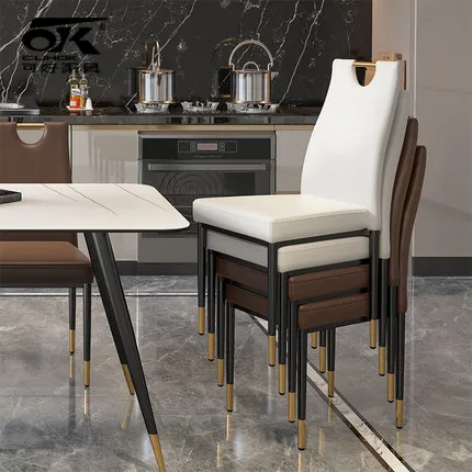 Wholesale Modern Light Luxury Leather Backrest dining table and chair Family Dining Chairs