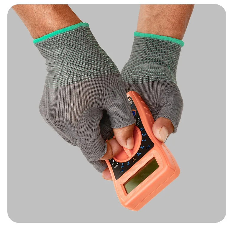 Exposed Two-finger Glove Work Gloves Thin Non-slip Half-finger Breathable Nylon Touch Screen Labor Anti Static Nylon OEM&ODM