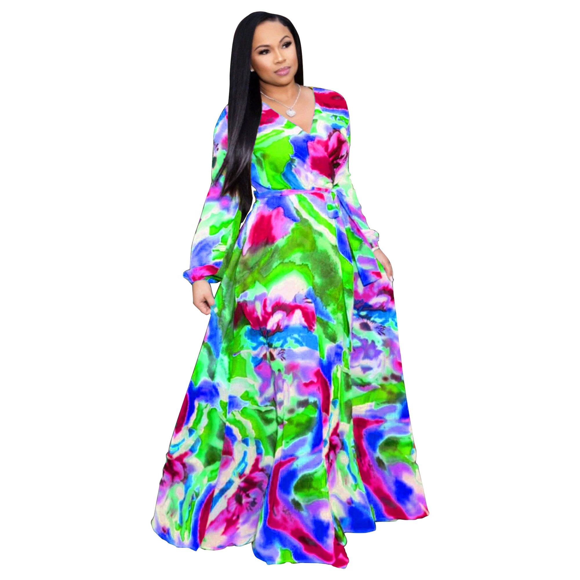 Women New Fashion Ethnic Long Dress Sexy V Neck Club Summer Beach Chiffon Party Dress Chic and Trendy Plus Size Maxi Dresses
