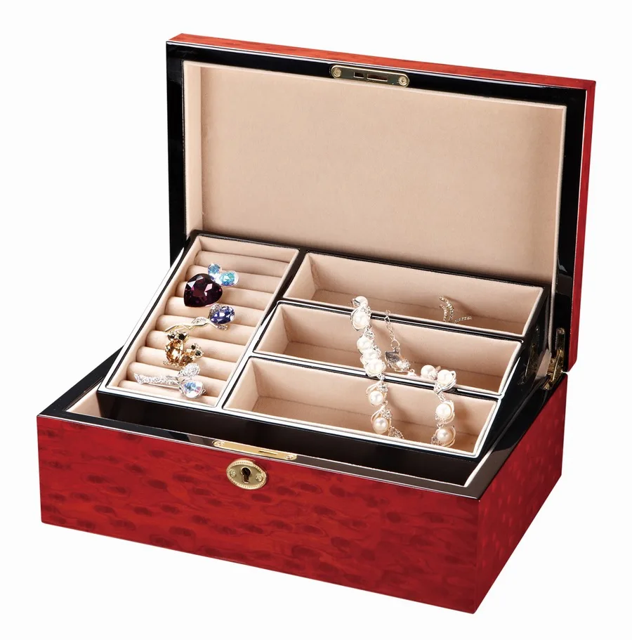 Роскошная деревянная шкатулка для ювелирных изделий, органайзер для ювелирных изделий со съемным лотком