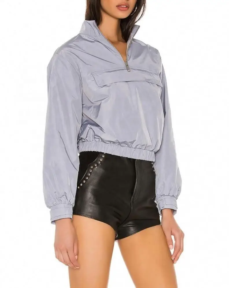 
100% polyester Autumn season women cool fashion pullover jacket windbreaker with 1/4 zipper front 