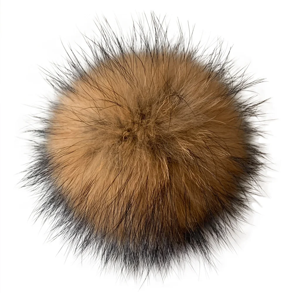 Factory Price Real Raccoon Fox Fur Pompom With Snap Button Big Fur Ball Pom Pom For Beanie Hats DIY Fur Accessories