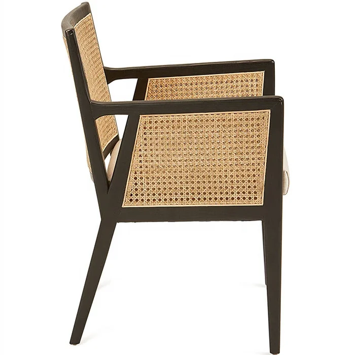 Wholesale Contemporary Nordic cafe restaurant wooden rattan armrest dining chair for dining table