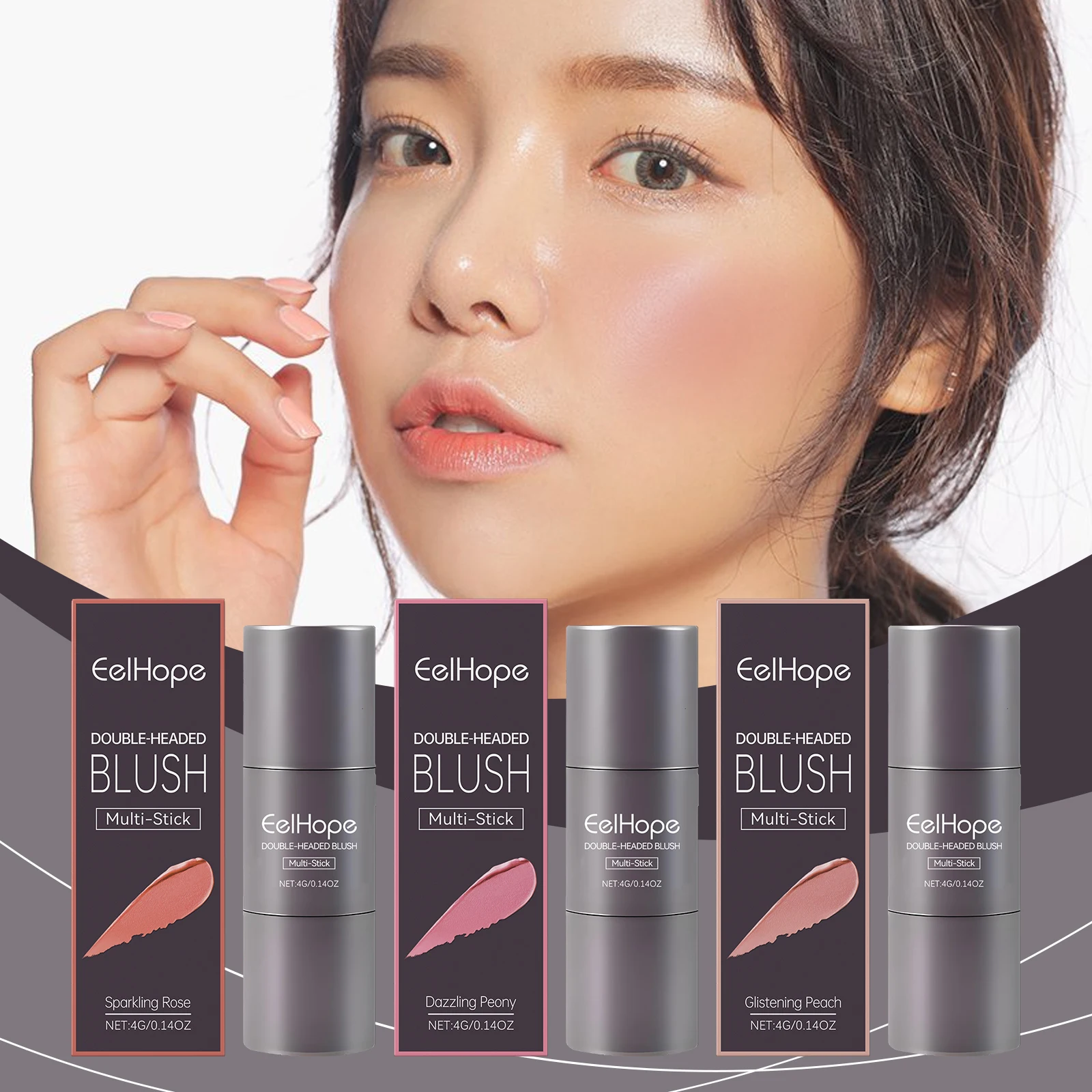 Eelhope Hot Sale Facial Makeup Light Long Lasting Color Double Head Powder Blusher Multi Purpose Stick Liquid Blush Natural 4g