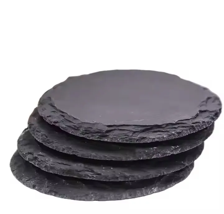 10*10cm Non-Slip Sublimation Slate Coaster Square Round Heart Slate Coaster Sets  Engraving Drink Slate Stone Bulk Coasters
