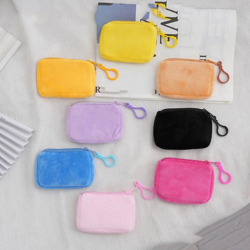 Multi Color Colorful Plush Storage Bags Pouch Velvet Earphone Bags Keyring Square Coin Purse Candy Color Plush Wallets for Gift