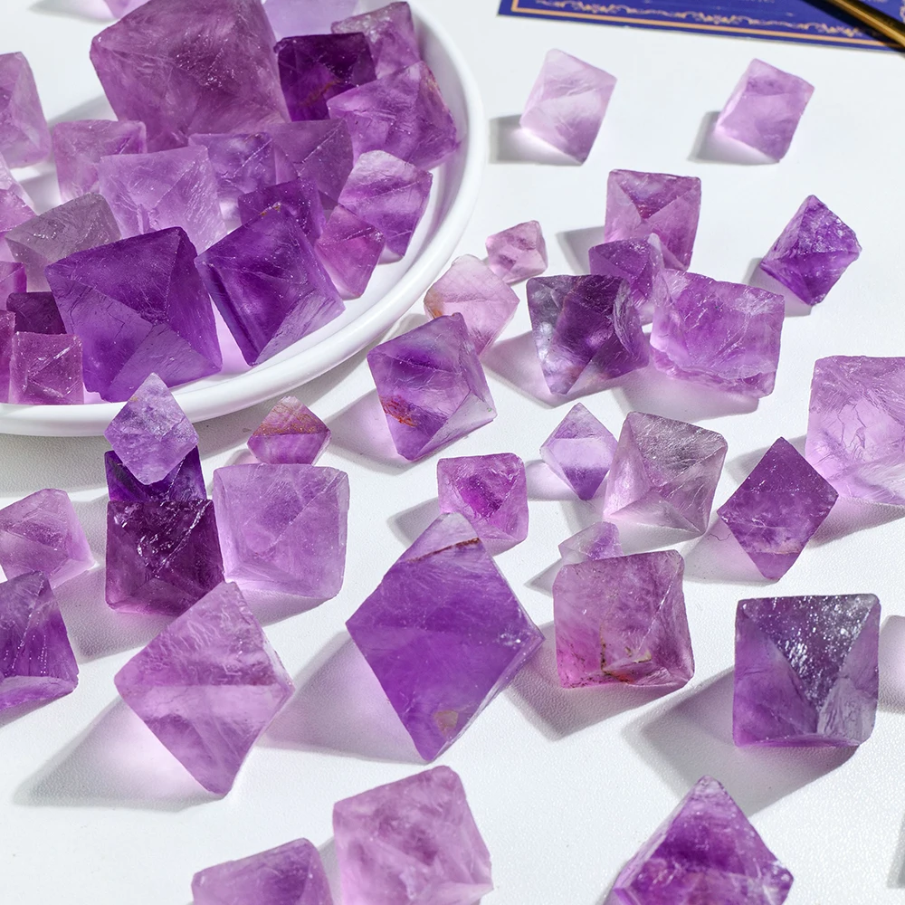 Hot selling wholesale crystal carving Purple fluorite octahedron spiritual healing home decoration