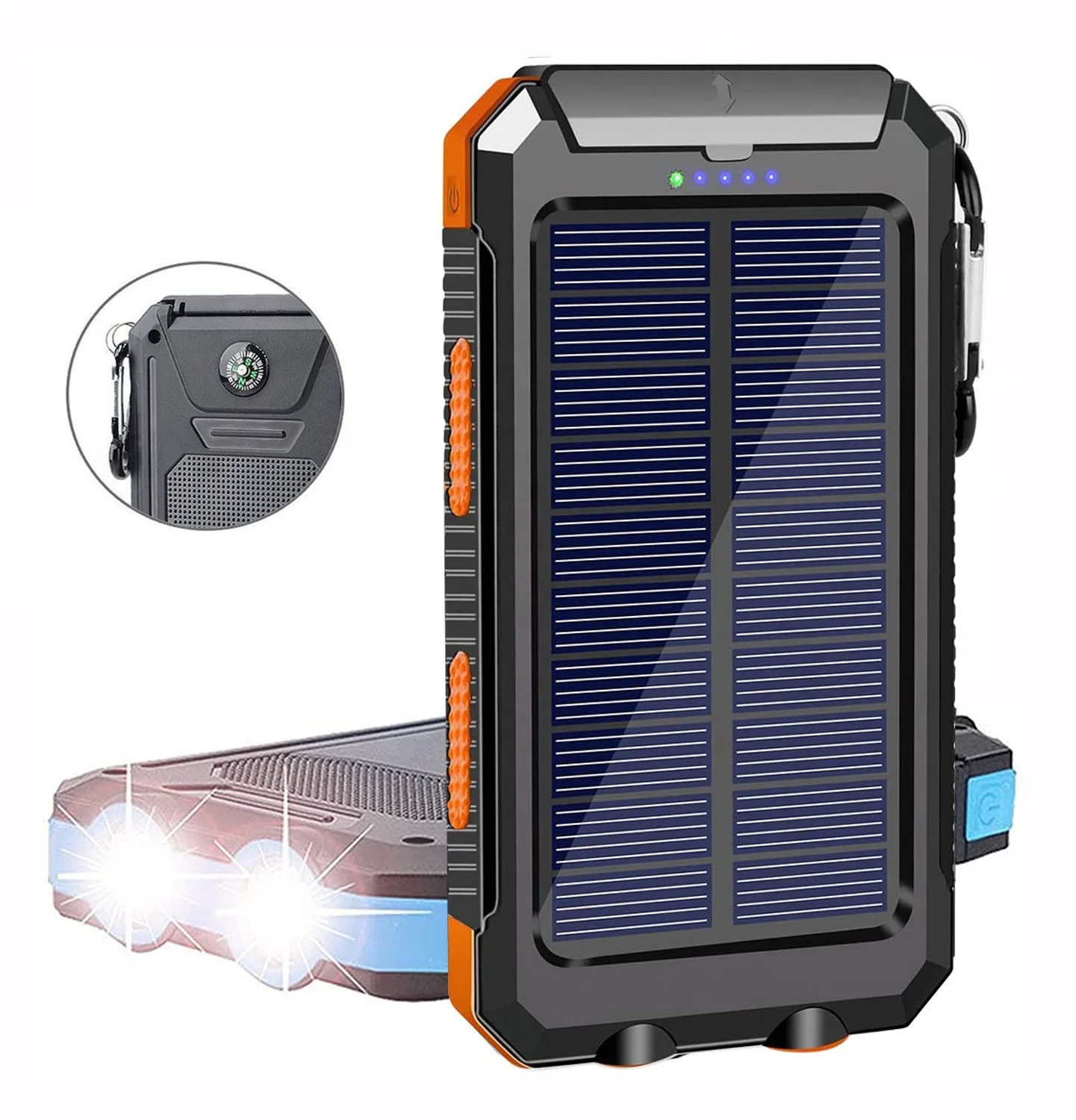 Portable Solar Power Bank Waterproof Powerbank 20000mah Charger With Led Light