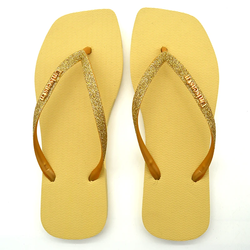 Hot sales Square-toed Upper Glitter Women Rubber Flip Flops