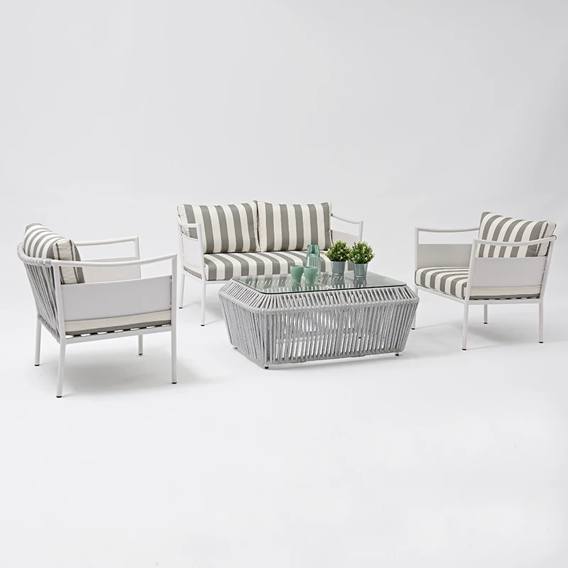China Factory High Quality Outdoor Leisure Stripe Garden Set Aluminum Sofa With Cushion