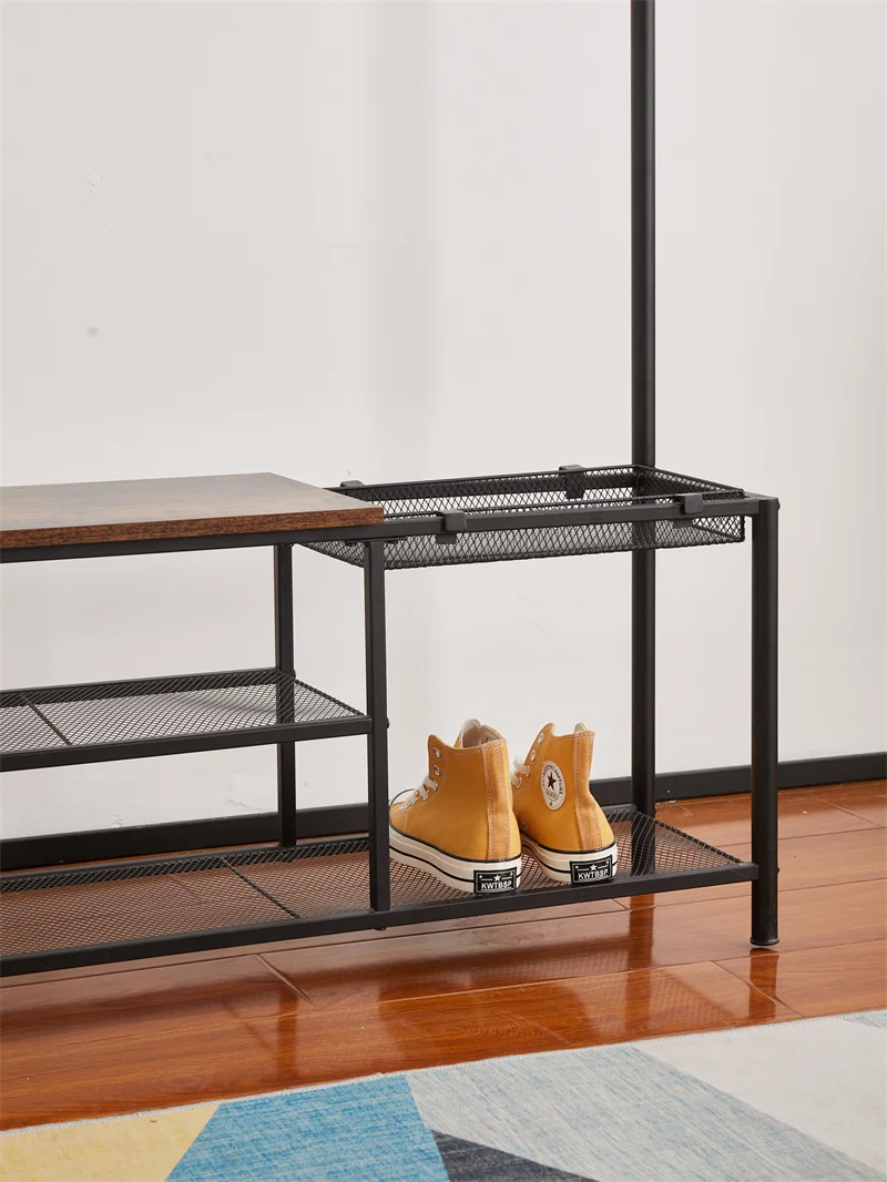 Luxury Wooden Rack Wall Hanger Hanger Floor Type Coat Rack Fixed Clothe Hanging Metal Clothing Apparel Display Shoe Rack Cabinet