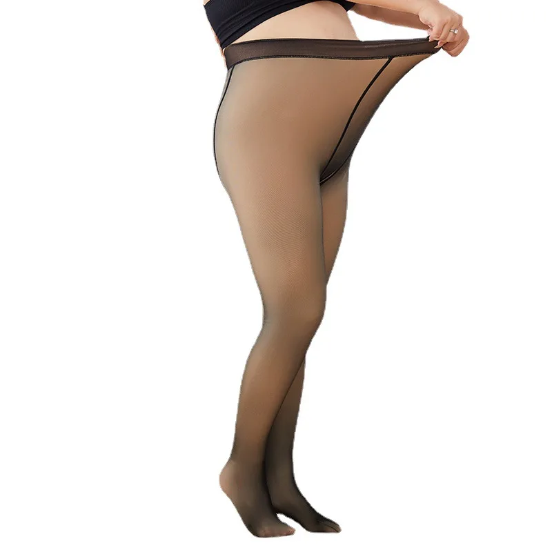 Women Warm Fleece Fake Translucent Lined Winter Leggings Pantis terciopelados meia calca translucida medias gruesas invierno