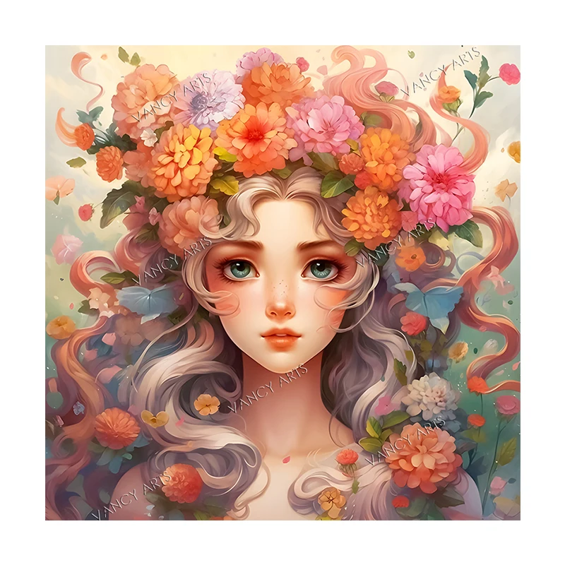 VANCY ARTS Diamond Painting 5D Girl Flower Butterfly Cross Stitch DIY Full Square Rhinestone Mosaic Embroidery Home Decor