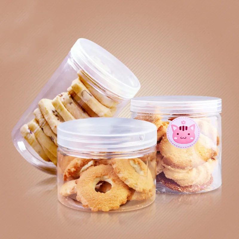 Food grade Transparent PET plastic jar packaging for Biscuits dried fruit candy cookie