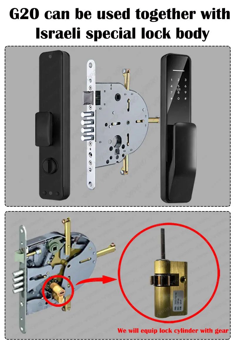 VVPRO оптовая продажа TTLOCK поддержка Израиля 235 250 265 замок корпус высокой мощности отпечаток пальца Интеллектуальный Дверной замок G20