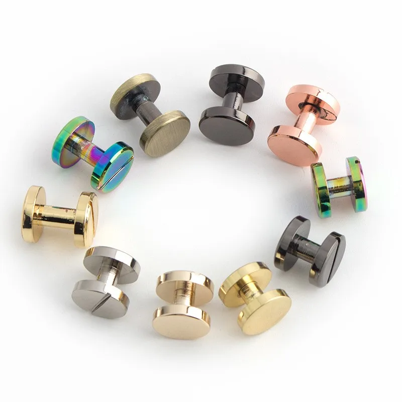 6/8mm Solid Brass Handbag Metal Fittings Gold Plated Various Chicago Screws Nail Buckles With Screw Rivet For Bags