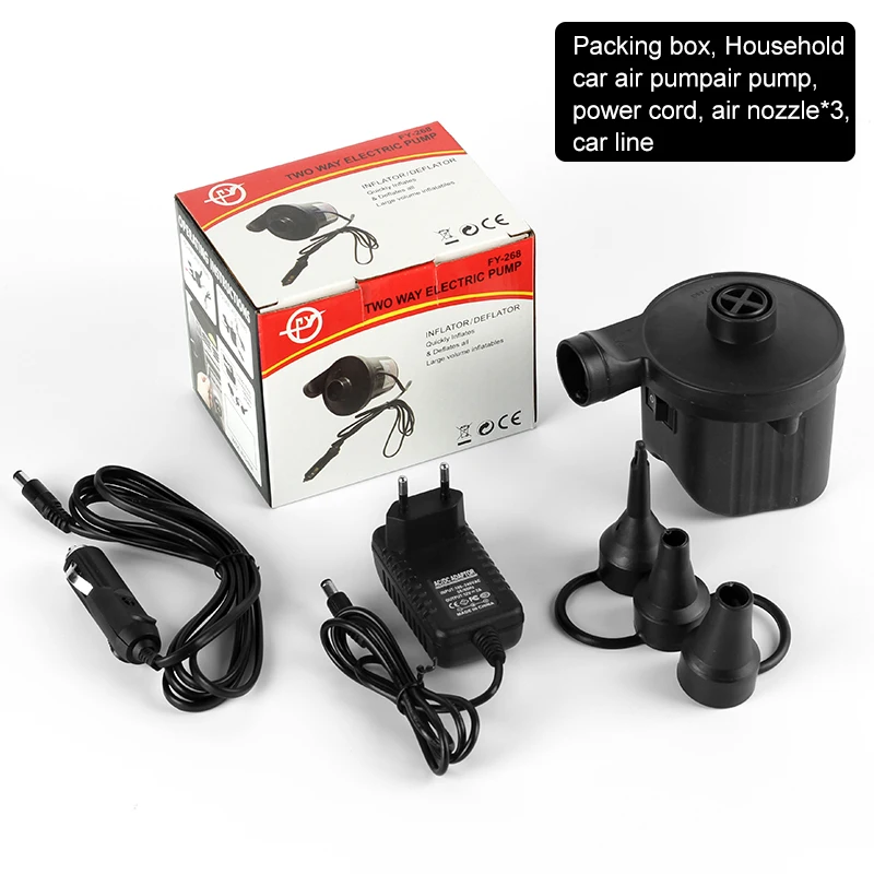 Portable Electric Air Pump With European Adapter Air Mattress Pump Quick Fill With 3 Nozzles For Swimming Ring And Pool