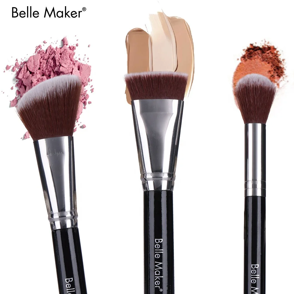 
Black shiny professional Wholesale custom logo fashion upscale glam 3 pcs makeup brush set, contour highlight powder blender 