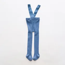 Custom private logo Toddler baby overalls kids suspenders high waist stockings cotton knitting ribbed pantyhose baby tights