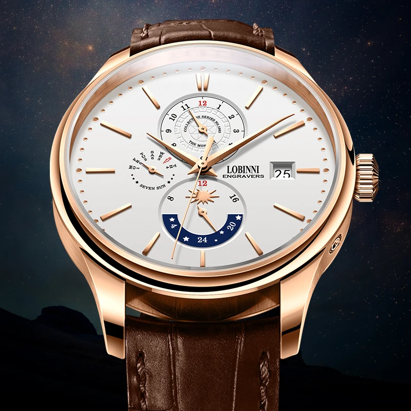 LOBINNI Classic Water Proof Automatic Movement New Watch For Man 2023 Leather Belt