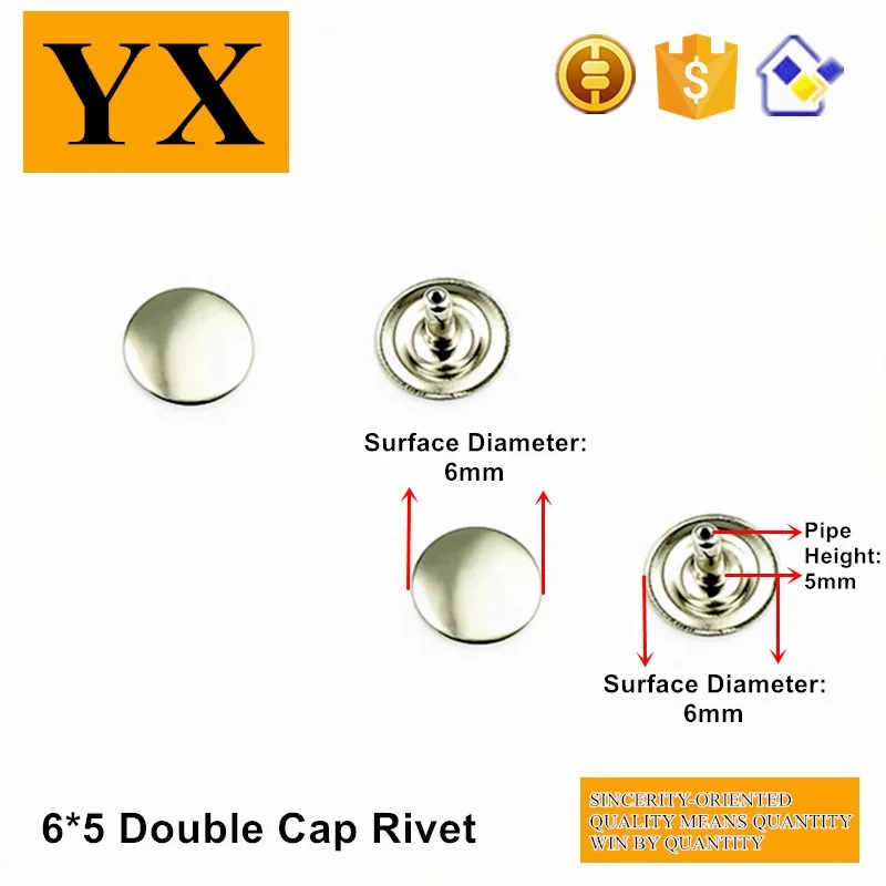 Leather craft hardware nickle plate 6mm leather craft rivets studs double cap rivet for jeans