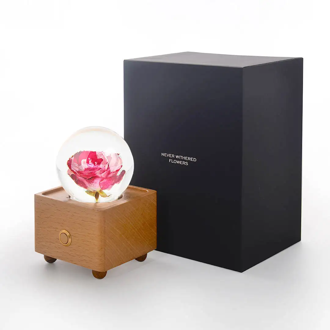 long lasting everlasting roses flower preserved fresh rose flower head for decoration in gift box with LED light and wooden base