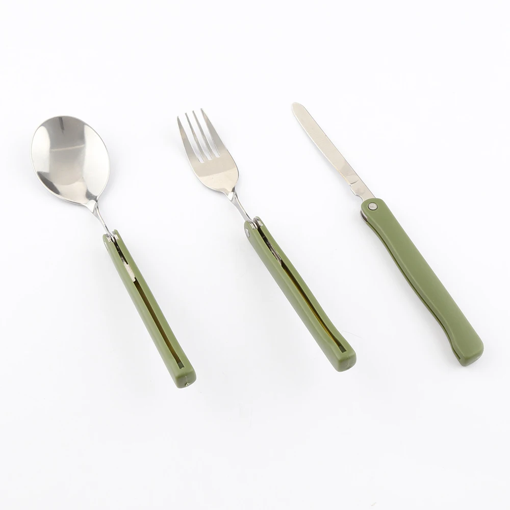 3 Pieces Camping Utensil Portable Stainless Steel folding Spoon Fork Knife Tableware Cutlery Set for Traveling Outdoor