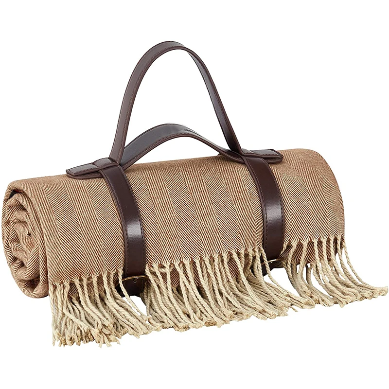 Custom Logo Printed Wool Woven Premium Outdoor Foldable Camping Beach Blanket Mats Portable Eco Bohemian Tassel Picnic Rugs/