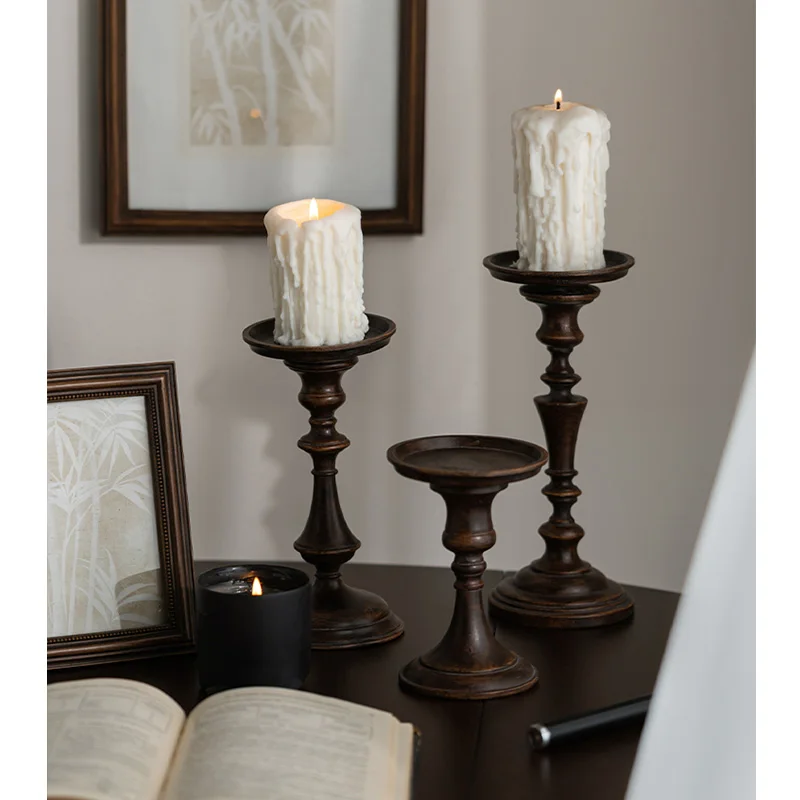 Home Candle Decoration European Luxury Romantic Table Decoration Ins Wind Retro Resin Brown Candlestick Candles Jars