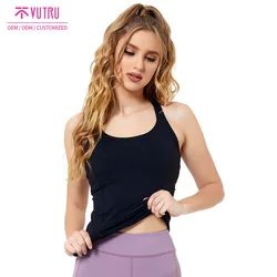 Quick-dry lulu soft fabric women tank top cross strap back sexy  gym vest active wear with competitive price