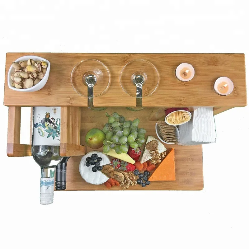 Wholesale Eco-friendly Bamboo Wine Rack Charcuterie Board with Ceramic Bowls for Souces Ideal for Christmas