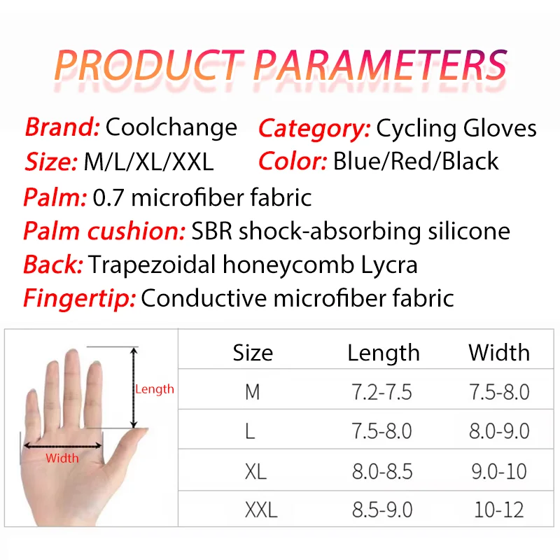 COOLCHANGE OEM Premium Durable Full-finger Silicone Gloves Cycling Sports Summer Unisex Blue Sport Motorcycle Riding Protection