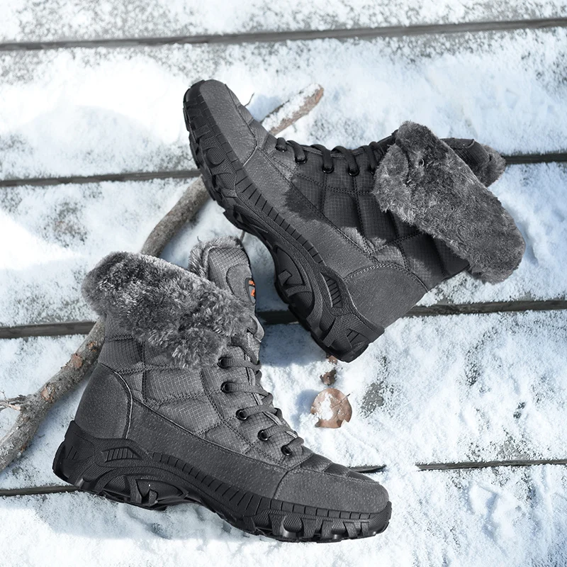 2023 Winter Warm Cotton Plush Leather Calf Boots Plus Size Waterproof Snow Rain Windproof Hiking Boots For Men